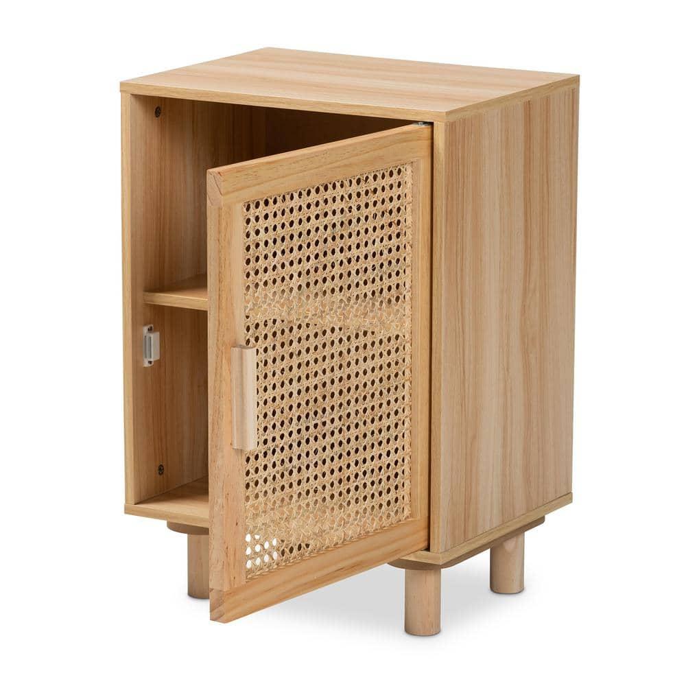 Maclean Rattan Wood 1 Door Nightstand Natural/Brown - Baxton Studio