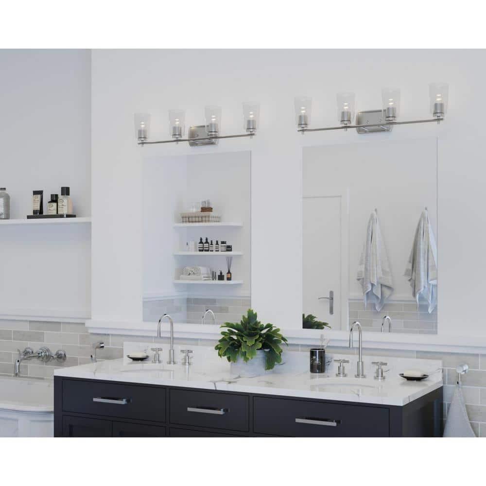 Progress Lighting Adley 4-Light Bath Vanity in Brushed Nickel with Clear Glass Shades