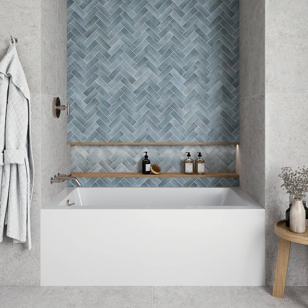 Streamline Bath Streamline 60 in. x 32 in. Acrylic Right-Hand Drain Alcove Bathtub in Glossy White With External Drain NAL-5580-BNK