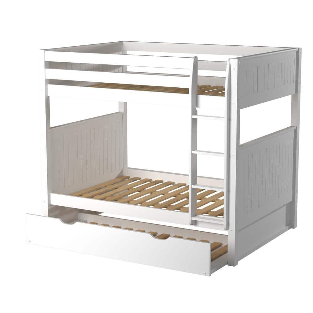 White Full Over Full Bunk Bed with Twin Trundle and Panel Headboard