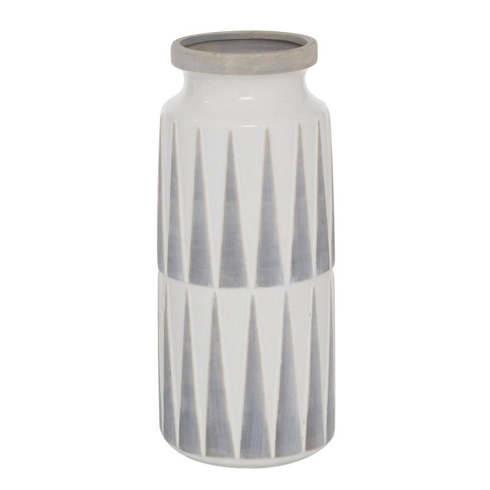 Novogratz Ceramic Decorative White Vase with Triangle Patterns