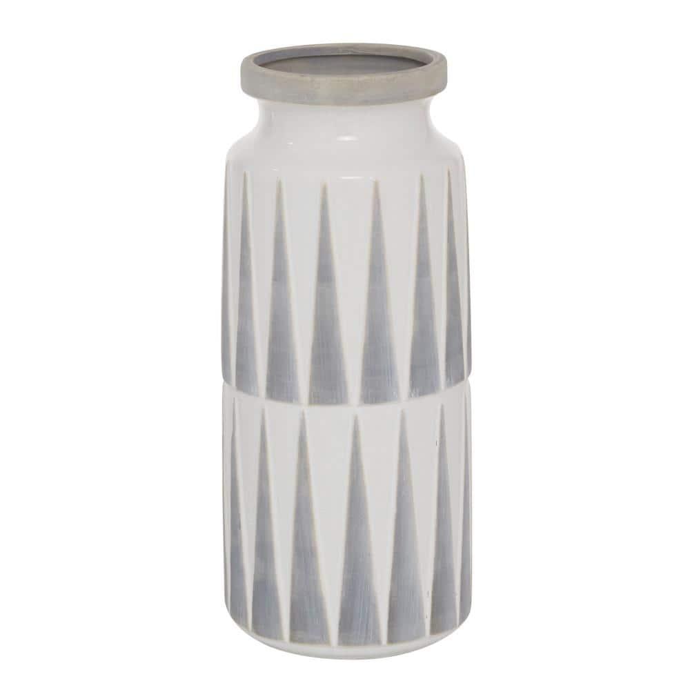 Novogratz Ceramic Decorative White Vase with Triangle Patterns