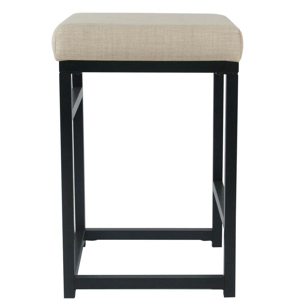 HomePop 24" Open Back Metal Counter Height Barstool Natural : Upholstered Square Seat, No Assembly Required