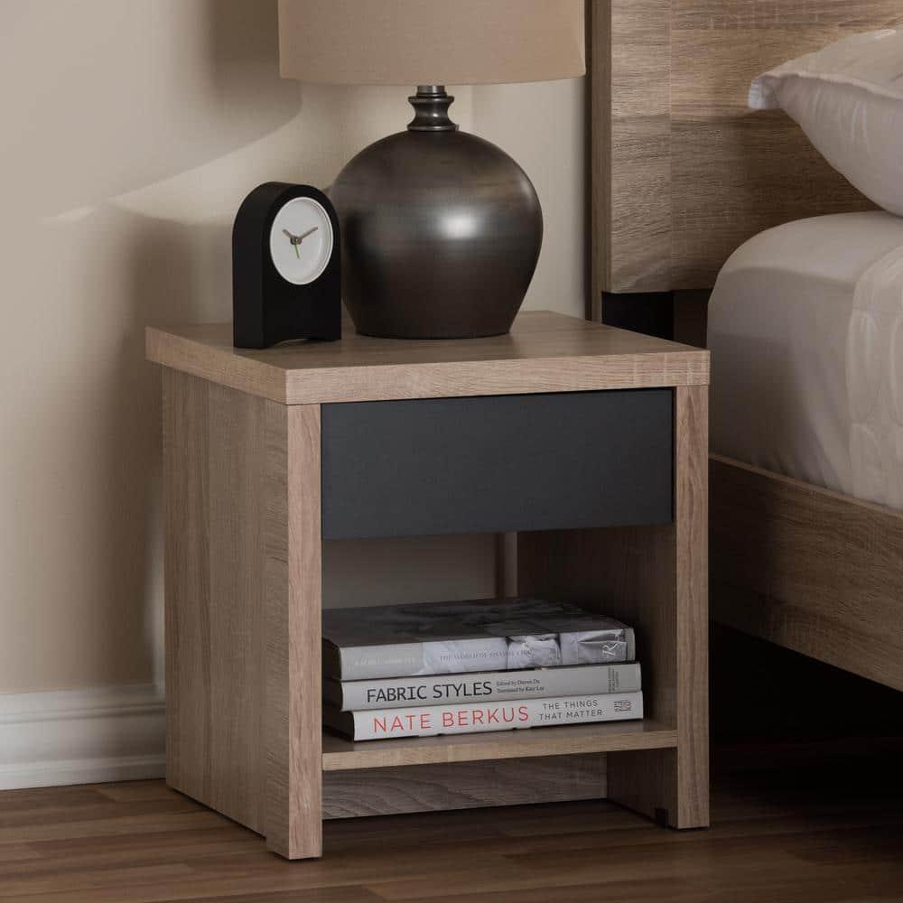 Baxton Studio Jamie Modern and Contemporary Two-Tone Wood 1-Drawer 1-Shelf Nightstand - Brown : Bedside Table with Storage