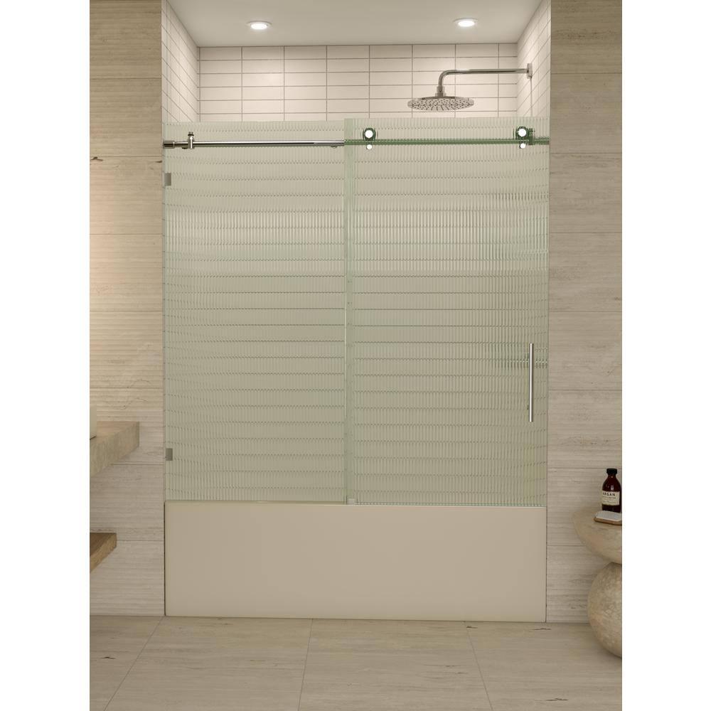 Galaxy 56 - 60 in. x 60 in. Fully Frameless Fluted Sliding Bathtub Door