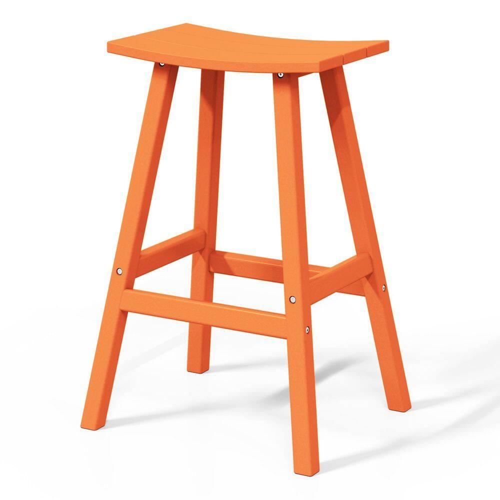 Franklin Orange 29 in. Poly HDPE Fade Resistant Outdoor Patio Saddle Seat Pub Height Bar Stool