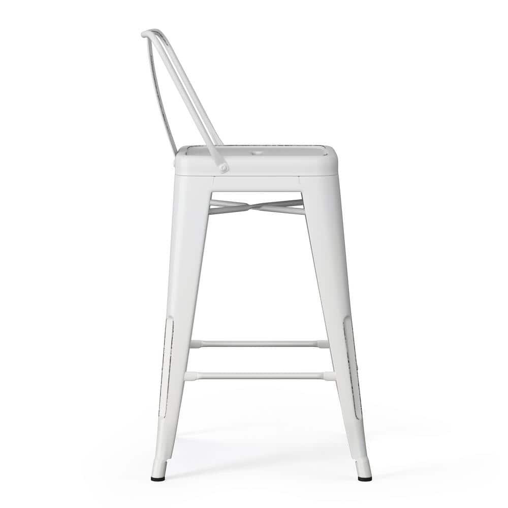 Simpli Home Rayne Industrial Metal 24 inch Counter Height Stool (Set of 2) in Distressed White