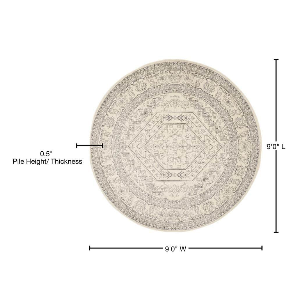Adirondack ADR108 Power Loomed Area Rug - Ivory/Silver - 9' Round - Safavieh.