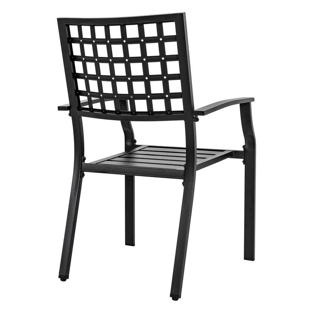 Nuu Garden Outdoor Dining Chair, Patio Dining Chair Set, Stackable Design, All-weather Iron Frame with Powder-coated Finish for Indoors and Outdoors, Patio, Deck, Garden, Yard, Black