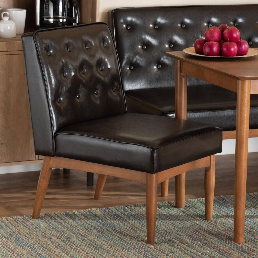 Riordan Wood Dining Chair Dark Brown/Walnut Brown - Baxton Studio: Faux Leather Upholstery, Armless Design