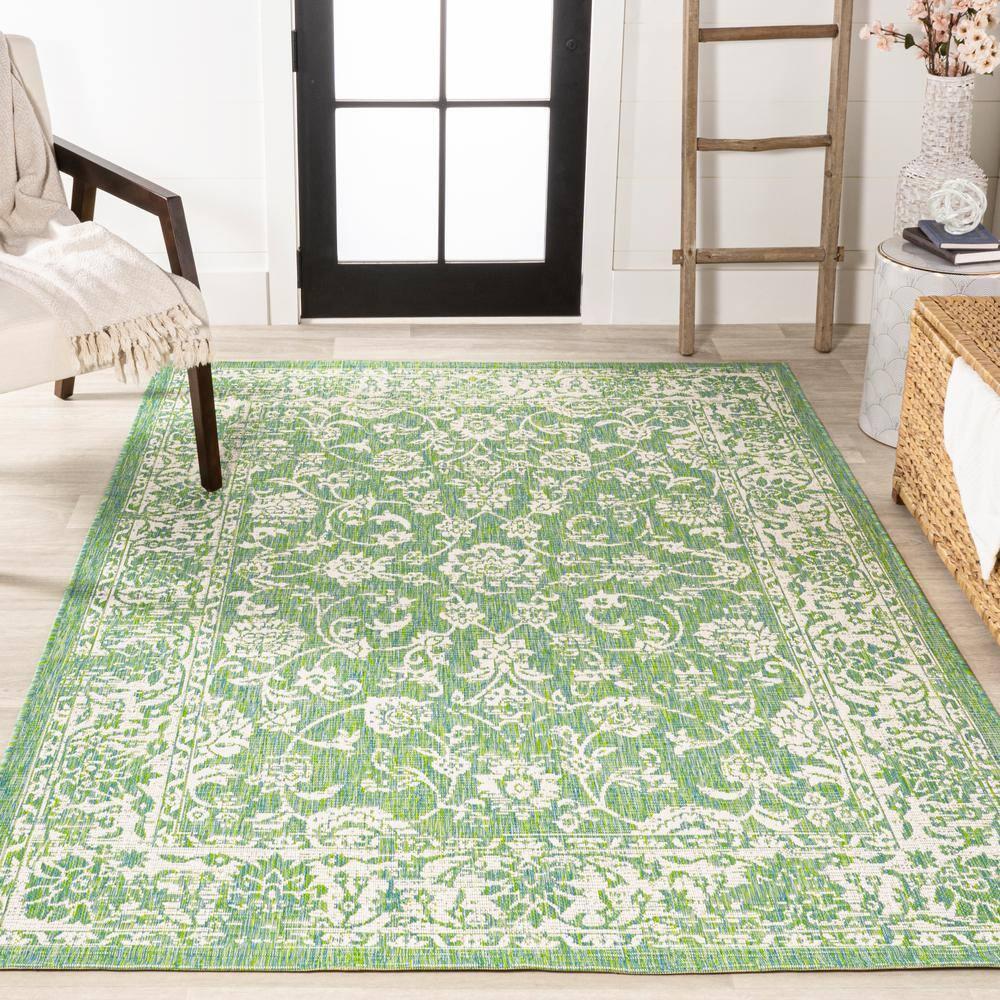 9' x 12' Tela Bohemian Textured Weave Floral Indoor/Outdoor Area Rug, Cream/Green - JONATHAN Y
