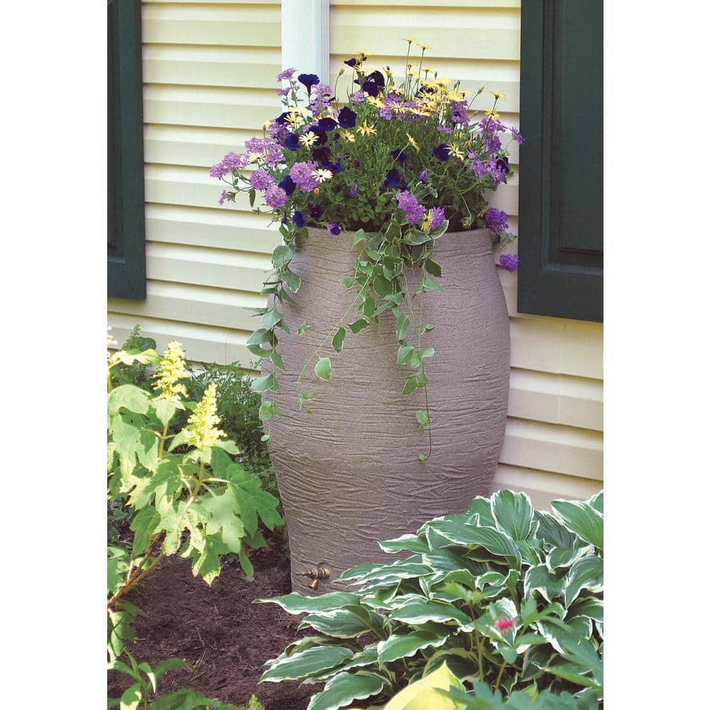 EMSCO Group Weather Resistant Plastic Rain Barrel and Hose with Diverter Kit
