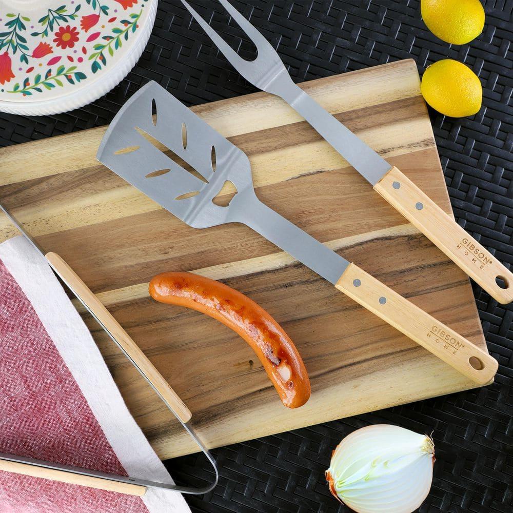Gibson Gibson Home Barbecue Plus 3 Piece Barbecue Tool Set with Rubberwood Handles