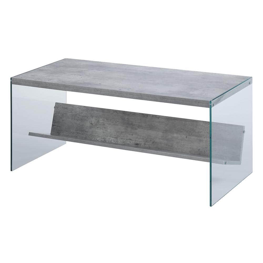 Convenience Concepts SoHo Glass Coffee Table with Shelf, Faux Birch/Glass
