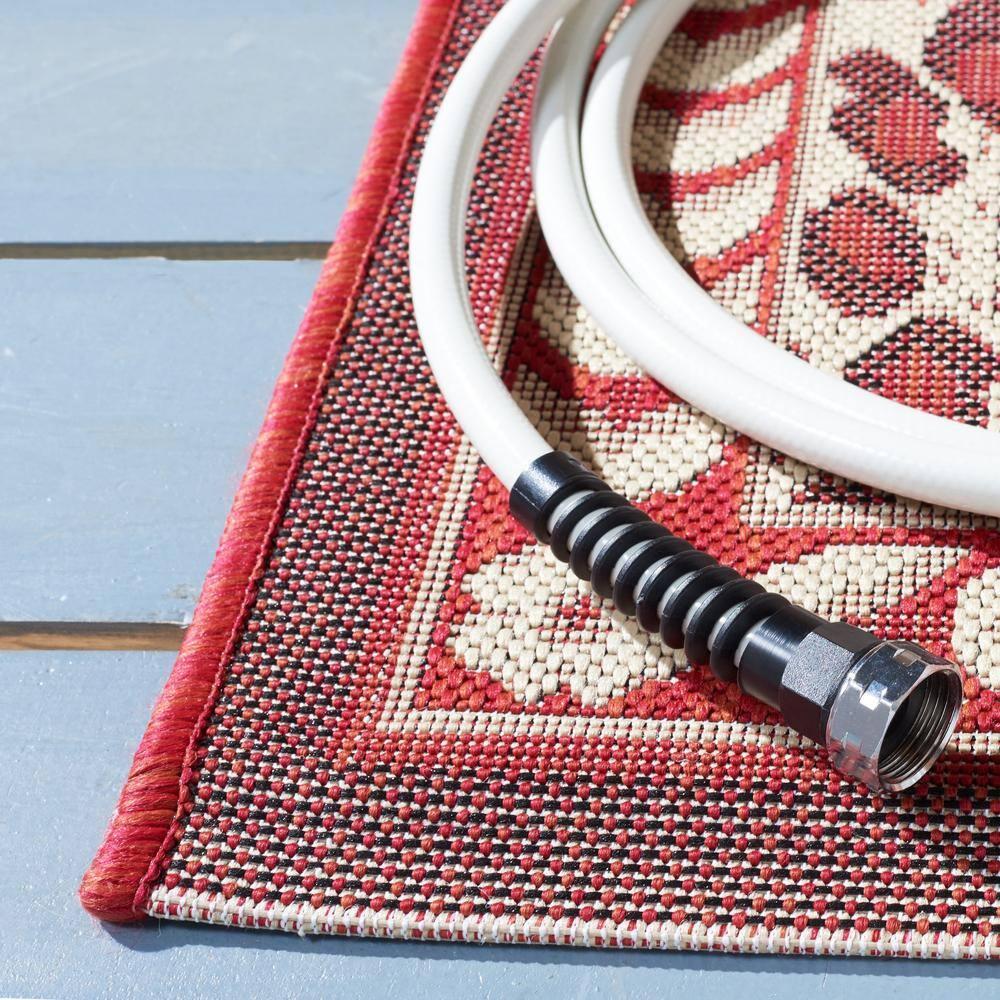 SAFAVIEH Courtyard Candace Spotted Indoor/Outdoor Area Rug, Red/Beige, 4' x 5'7"