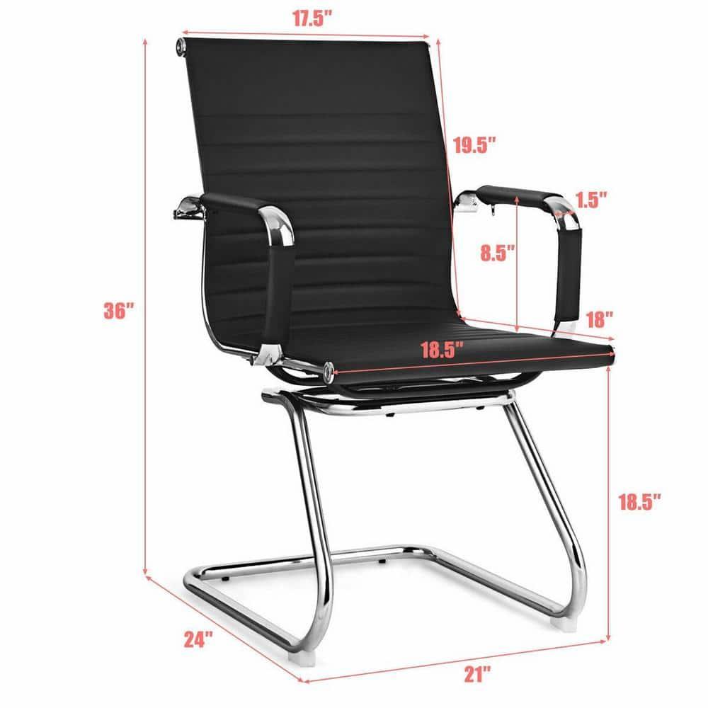 CIMOTA Waiting Room Chairs Leather Office Guest Chair Mid Back Reception Chairs with Sled Base for Meeting/Patient/Conference Room, Retro Black Set of 2