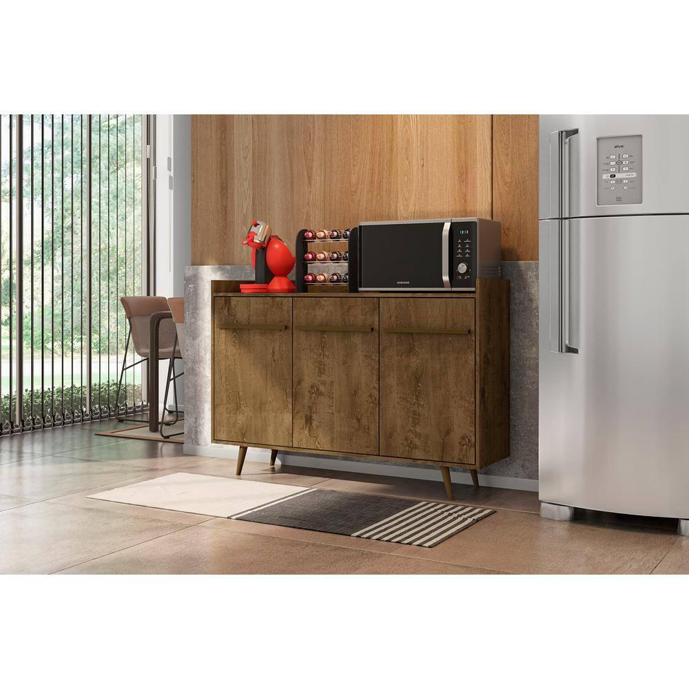 53.54" Bradley Buffet Stand Rustic Brown - Manhattan Comfort: Mid-Century Modern Sideboard, Fixed Shelves