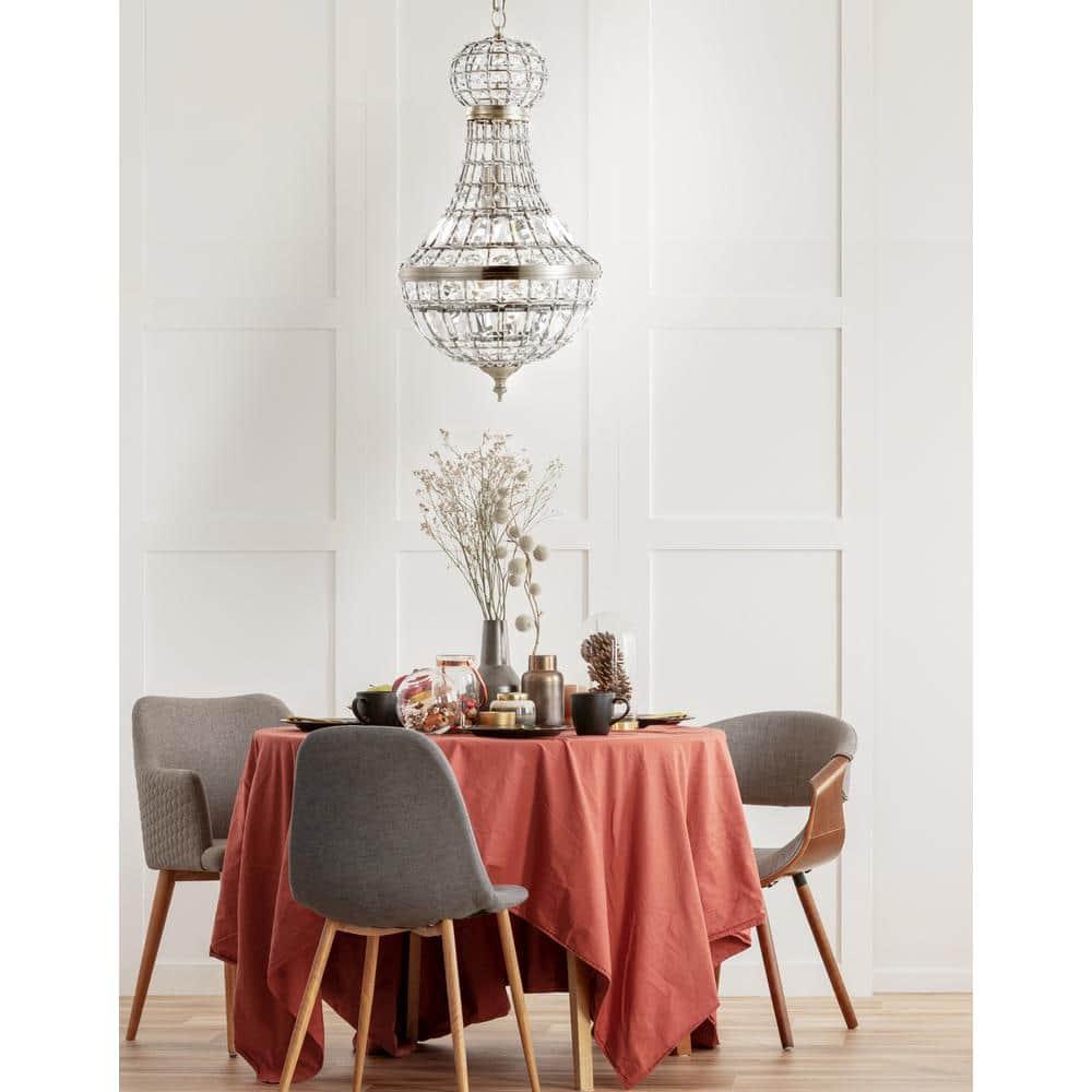 Regina 10" Crystal/Metal Empire LED Pendant, Antique Brass