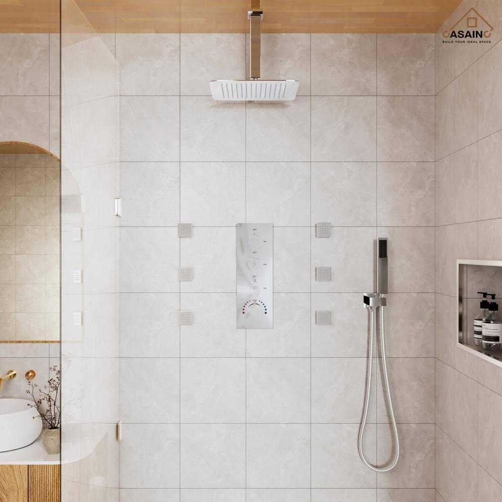 Large Chrome Dual Shower Head with Handheld and Body Jets