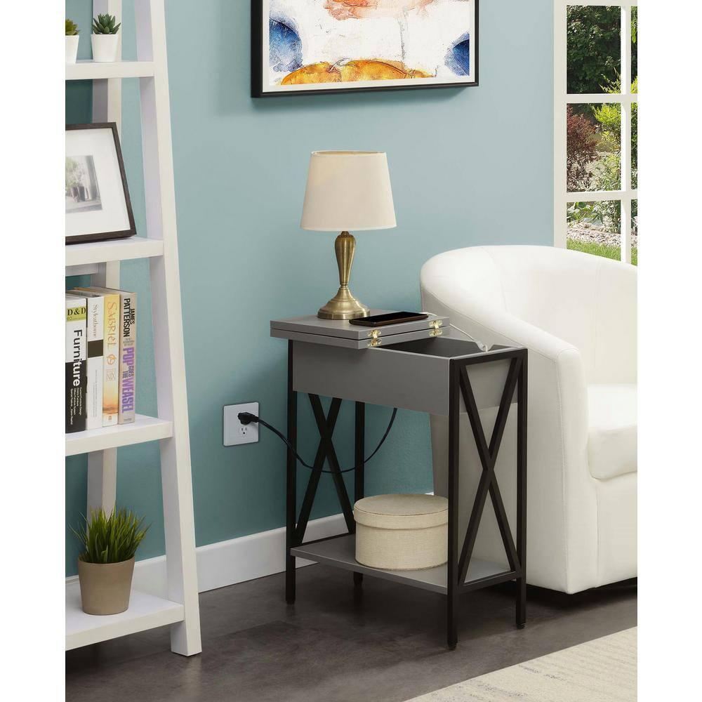 Convenience Concepts Tucson Flip Top End Table with Charging Station and Shelf, Multiple Finishes