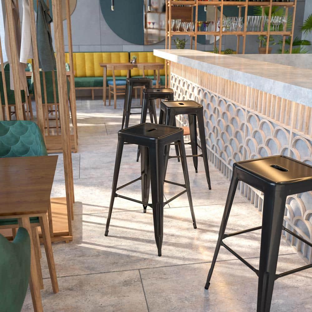 Flash Furniture Commercial Grade 30" High Backless Black Metal Indoor-Outdoor Barstool with Square Seat