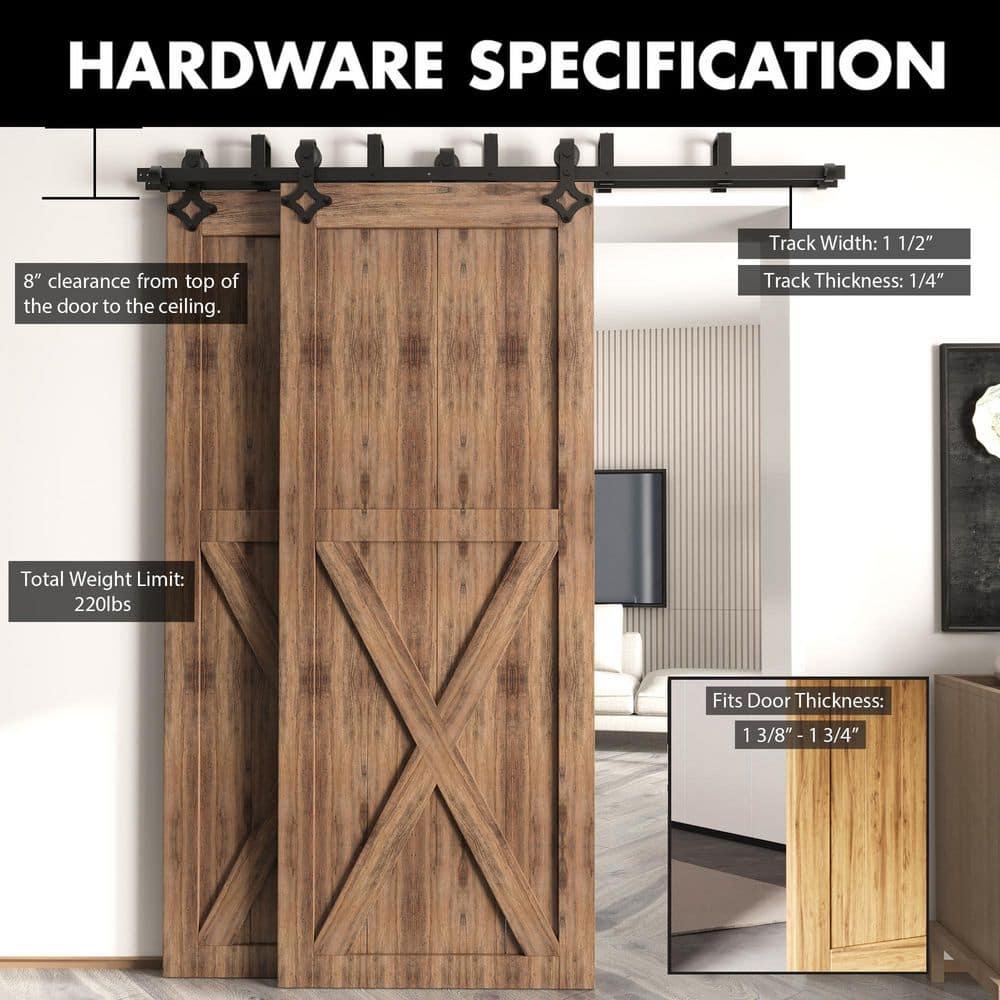Homacer Black Rustic Diamond Design Double Track Bypass Barn Door Hardware Kit For Two Use( Door Not Included)
