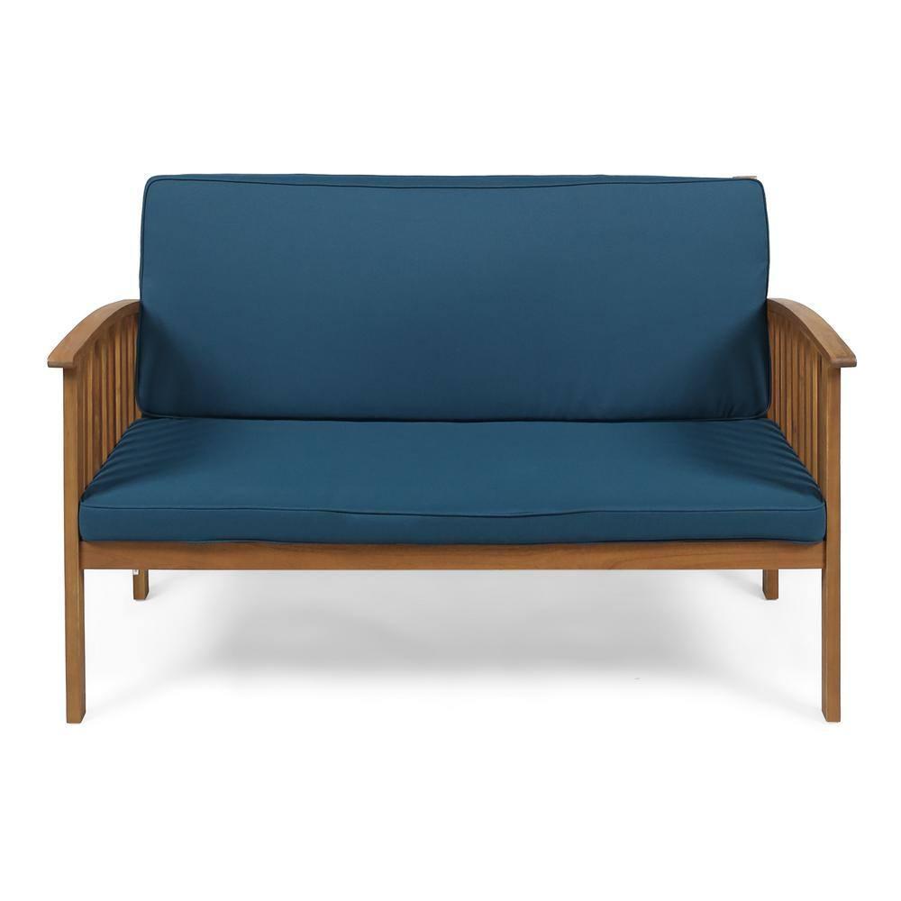 GDF Studio Oliver Outdoor Acacia Wood Loveseat, Brown and Dark Teal