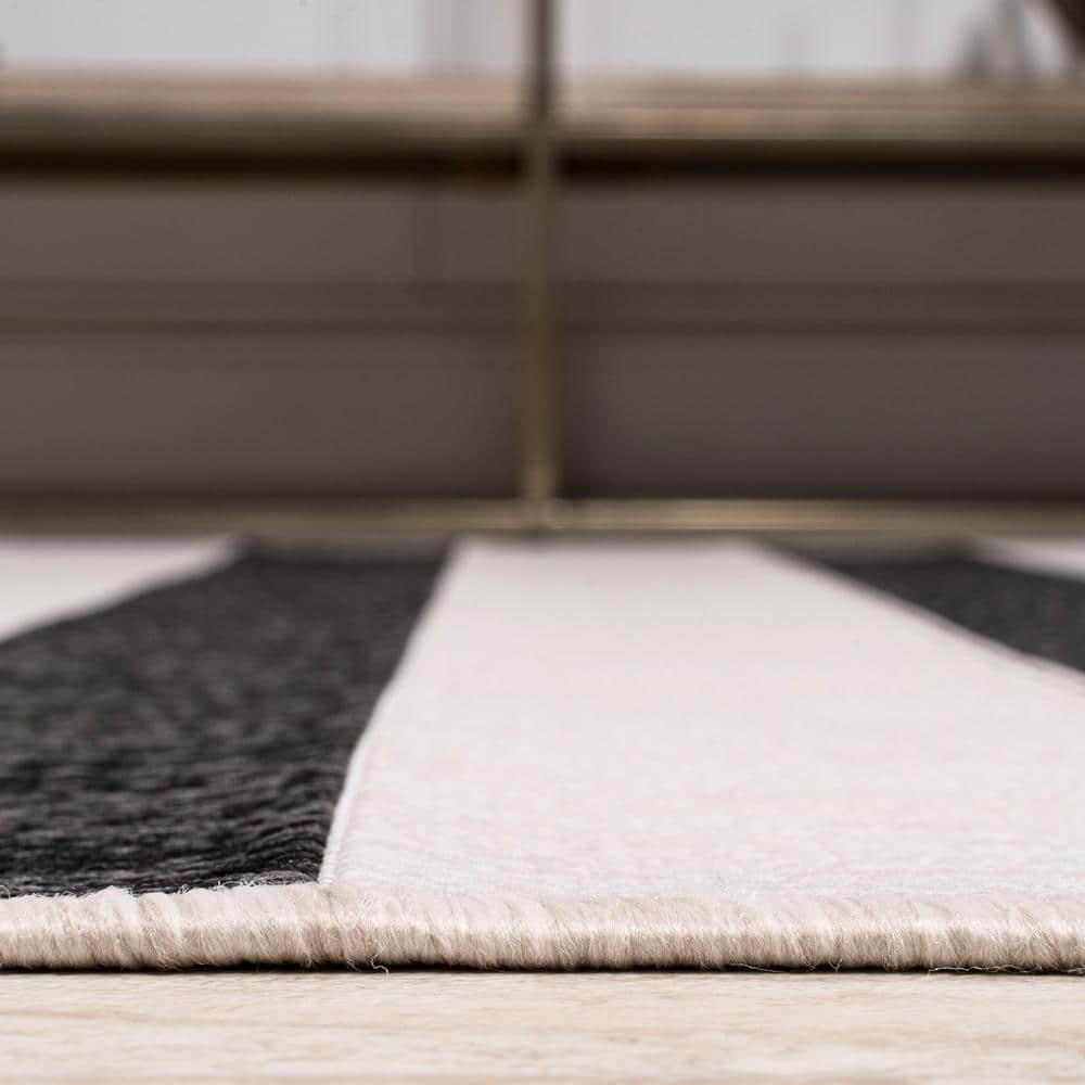 2'x8' Aveiro Wide Stripe Indoor/Outdoor Runner Rug, Black/Cream - JONATHAN Y