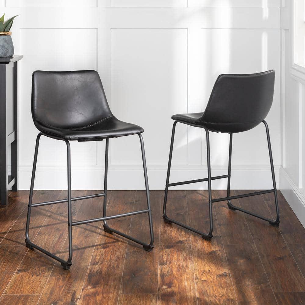 Black Faux Leather and Metal Counter Stools, Set of 2