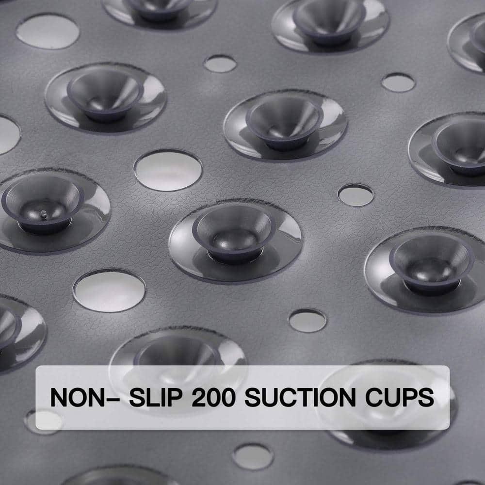 YINENN Bath and Shower Safety Mats 40x16 inch, Non Slip with Suction Cups for Bathroom Stall and Tub Floor, Extra Large and Machine Washable, Drain Holes Keep Bathtub Clean, Clear Light Black