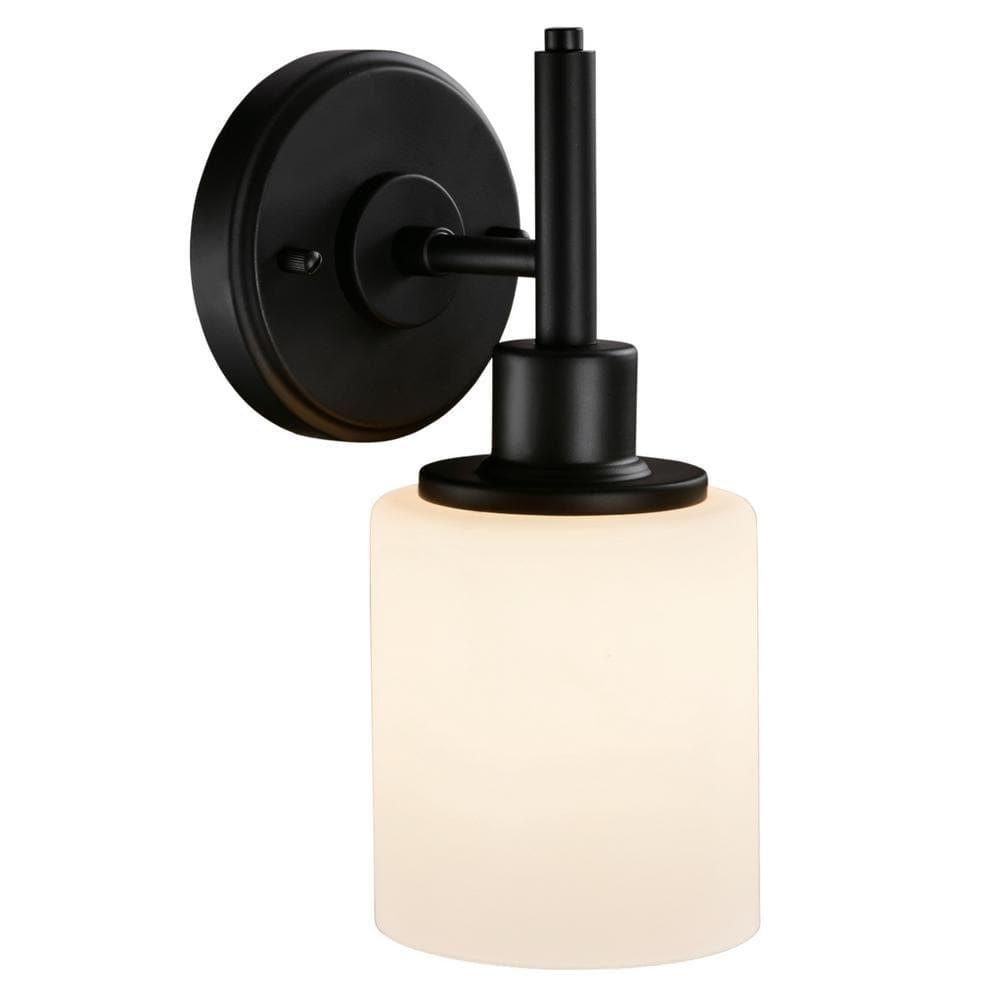 Design House 588210 Aubrey Transitional 1-Light Indoor Wall Light Dimmable Frosted Glass for Hallway Foyer Bathroom, Matte Black