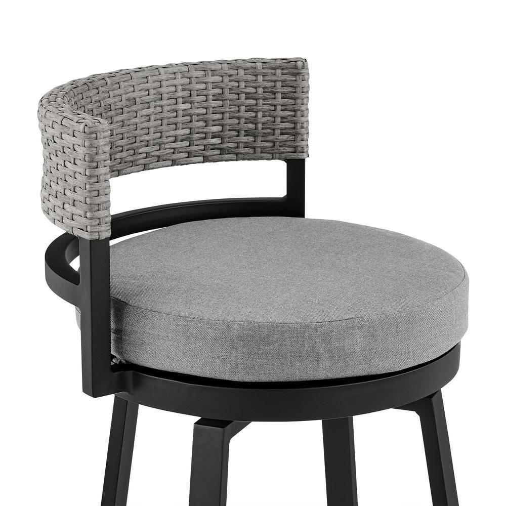 33 x 22 x 22 in.Encinitas Outdoor Patio Counter or Bar Height Bar Stool in Aluminum with Wicker and Grey Cushions