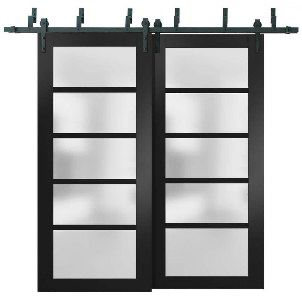 SARTODOORS Quadro Frosted Glass Barn Doors with Installation Hardware Kit