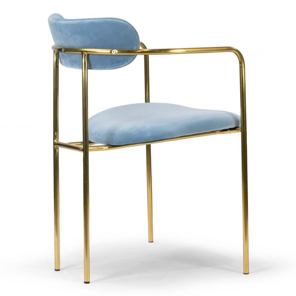 Set of 2 Demi Contemporary Chair Light Blue - LumiSource: Gold Frame, Velvet, Cushioned Seat