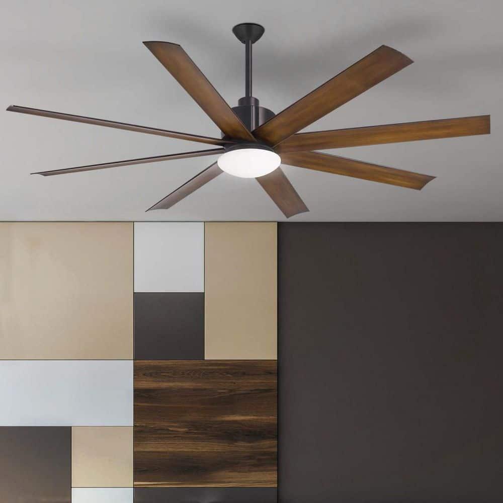 65" Minka Aire Modern Outdoor Ceiling Fan with LED Light Remote Control Coal Distressed Koa Opal Glass Wet Rated for Patio Gazebo