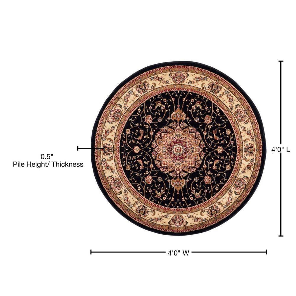 Lyndhurst LNH329 Power Loomed Area Rug - Black/Ivory - 4' Round - Safavieh