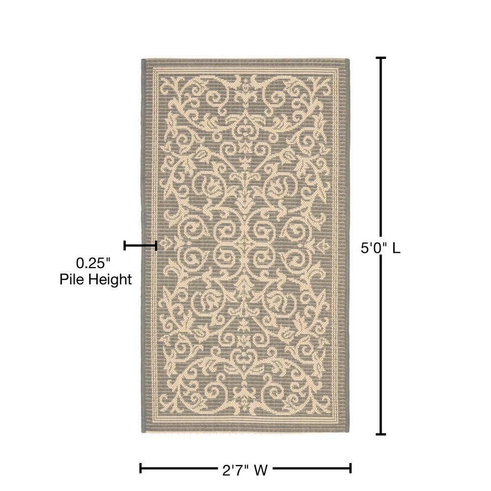 SAFAVIEH Courtyard Nanda Botanical Indoor/Outdoor Area Rug, Grey/Natural, 2'7" x 5'