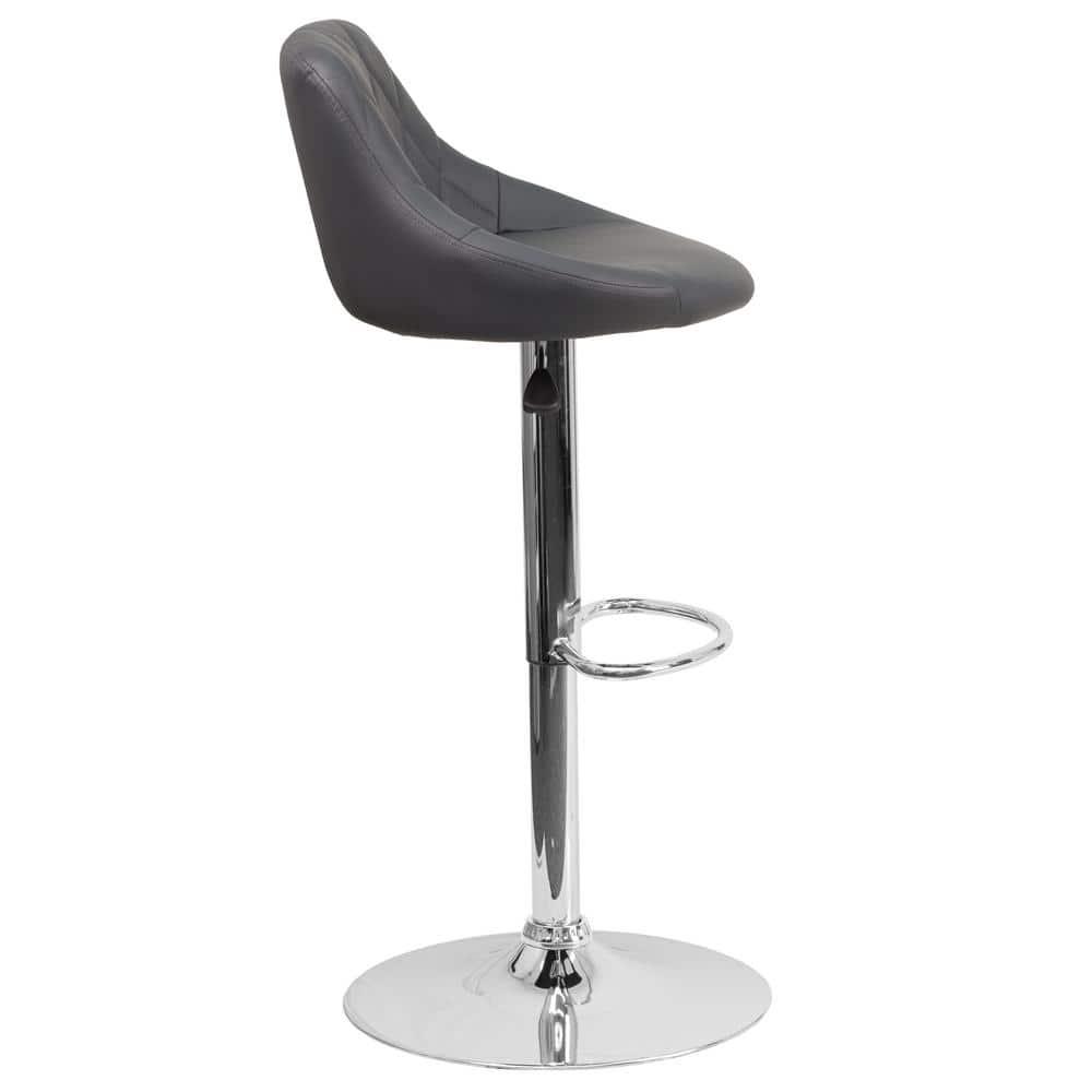 Flash Furniture Contemporary Gray Vinyl Bucket Seat Adjustable Height Barstool with Chrome Base