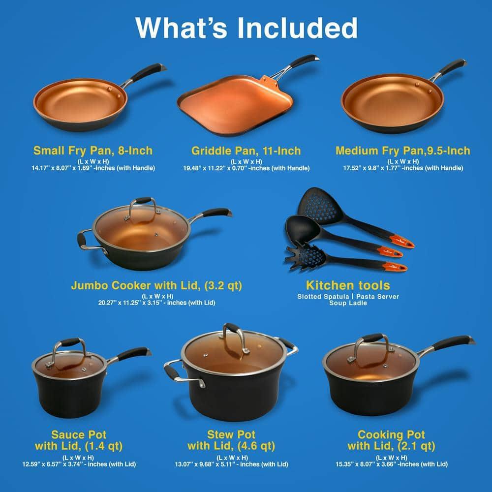 NutriChef 14 - Piece Non-Stick Aluminum Cookware Set
