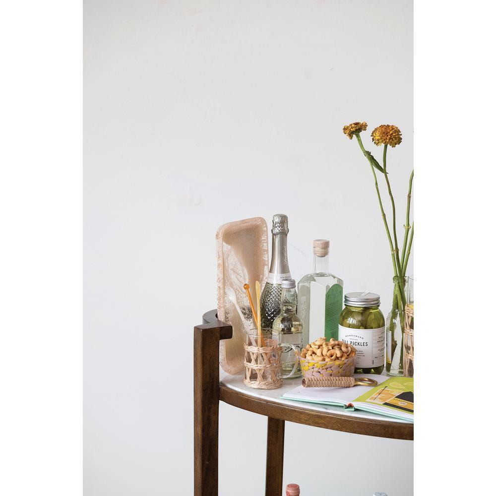 Walnut Finish and White Mango Wood and Marble 2-Tier Bar Cart