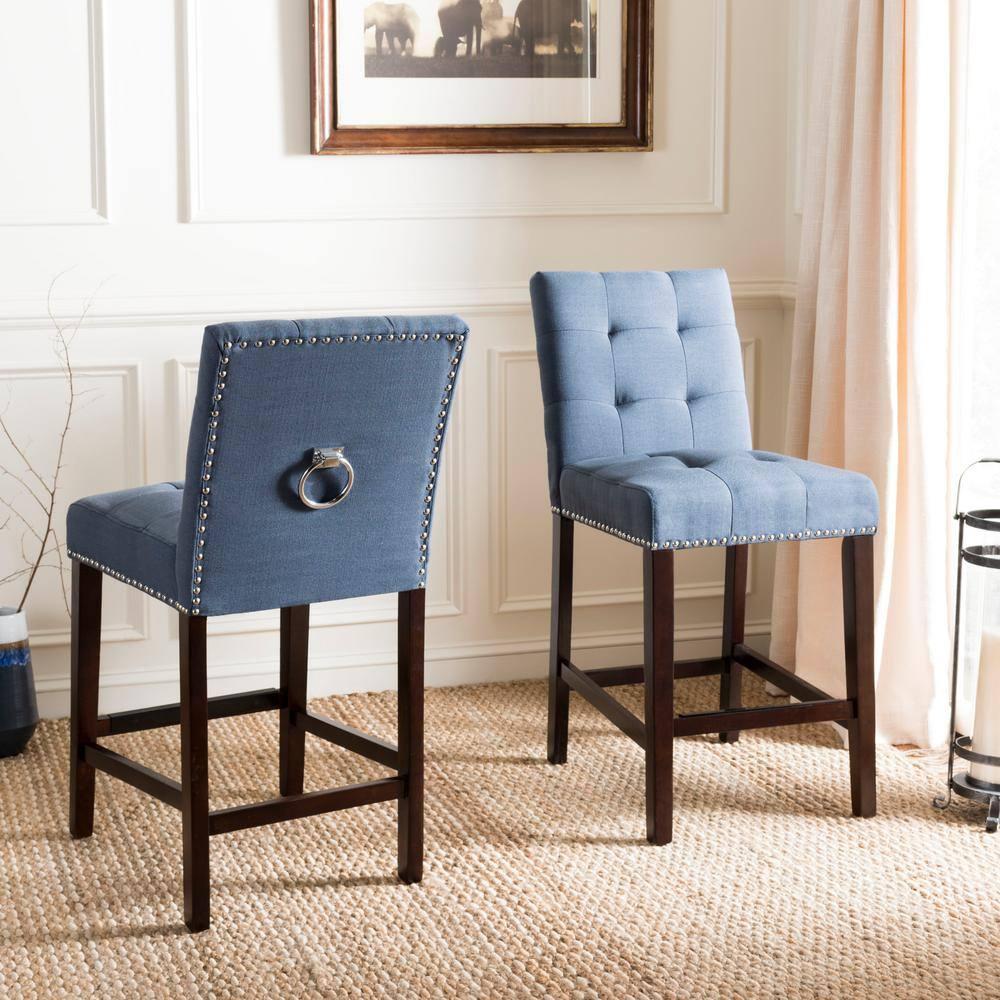 Nikita Counter Stool (Set of 2) - BST6303 - Navy/Espresso - Safavieh