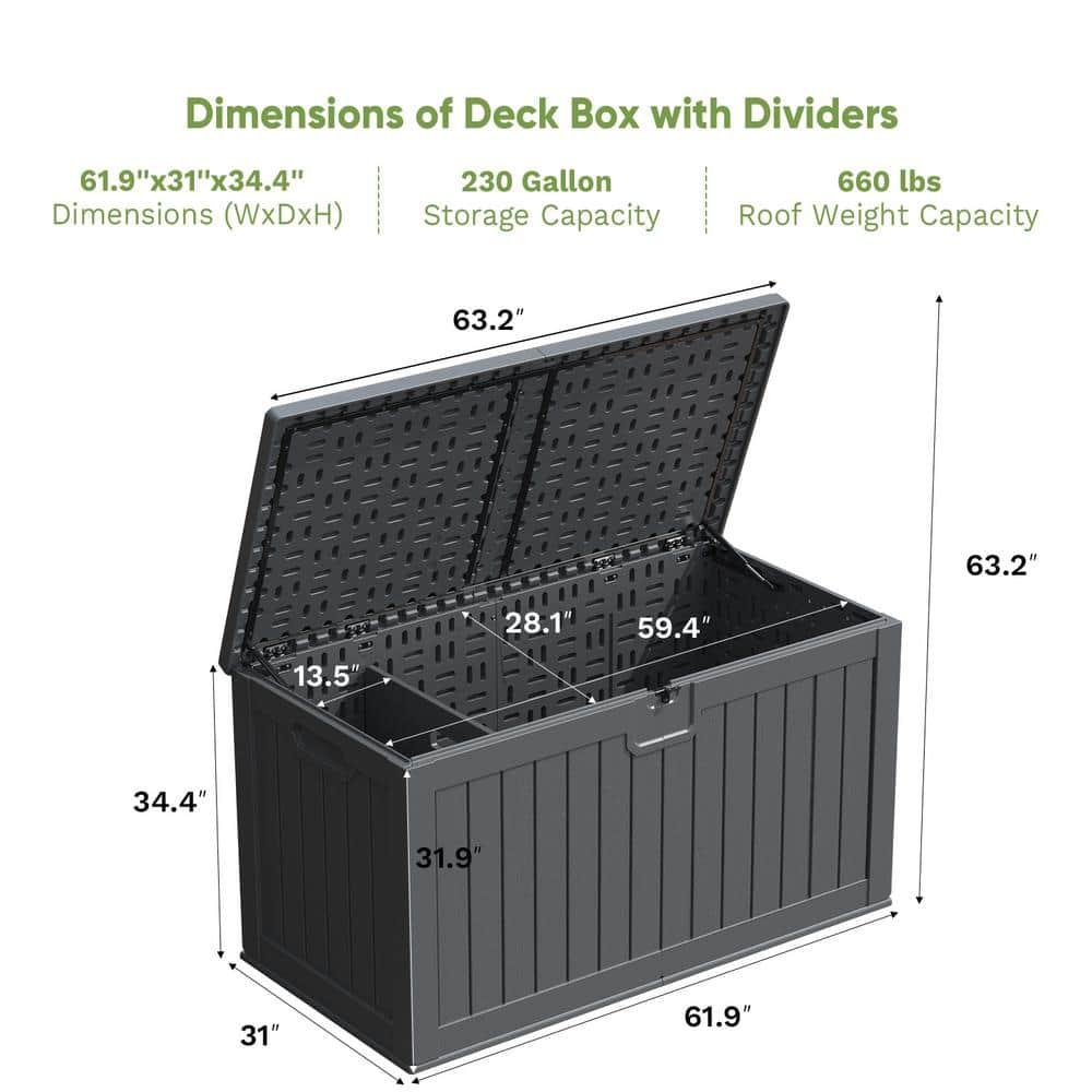 Patiowell 230 Gallons Water Resistant Resin Lockable Deck Box