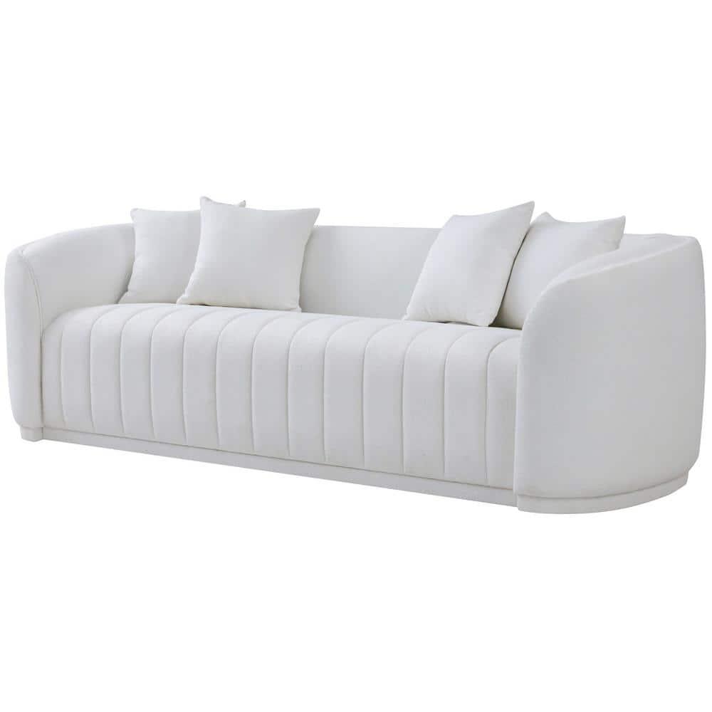 Thirst Mid Century Modern Luxury Tight Back Boucle Couch in White