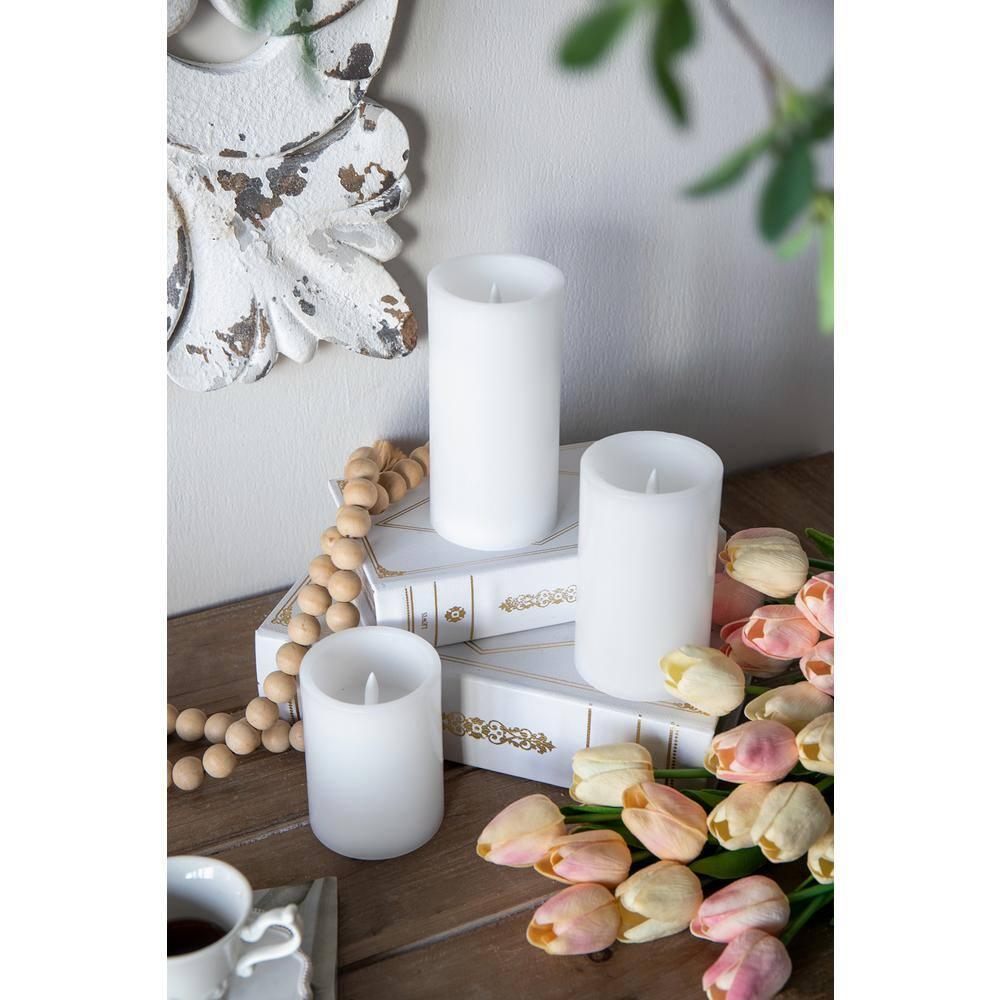 Gzxs Flameless LED Candles Set of 3, Realistic Pillar Candles with Remote and Timer, Battery Operated Candles for Room Fall Decor Wedding Christmas Decorations (White)