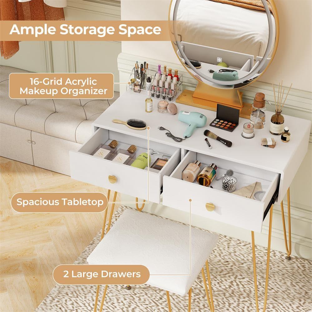 Costway Vanity Makeup Dressing Table W/ 3 Lighting Modes Mirror Touch Switch White