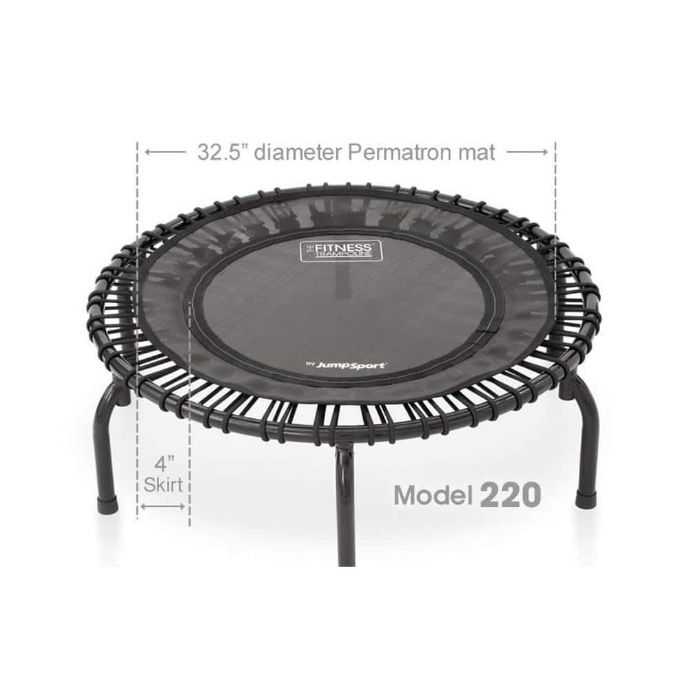 JumpSport 220 In Home Cardio Fitness Rebounder - Mini Trampoline with Handle Bar Accessory, Premium Bungees and Workout DVD