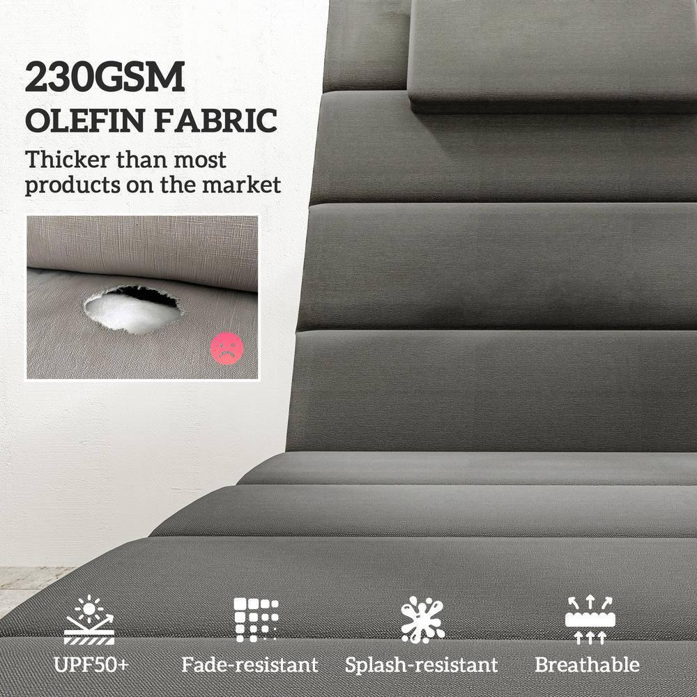 Outsunny Foldable Lounge Chair Cushion Set of 2, UPF50+ 230gsm Olefin and 25D High-Density Foam, Chaise Lounge Cushion Set, 80" x 26", Dark Gray