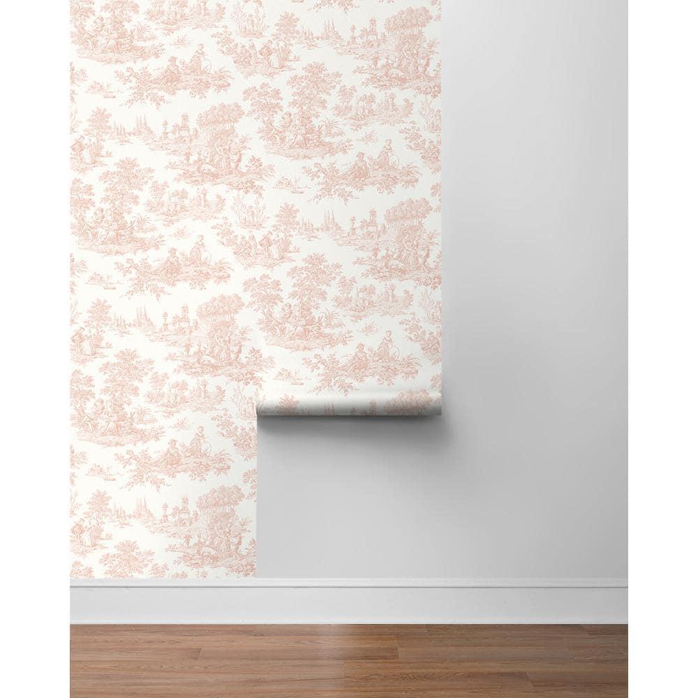 NextWall Chateau Toile Peel and Stick Wallpaper Pink: Vintage Vinyl, Self-Adhesive, Repositionable, Washable, 30.75 Sq Ft Coverage