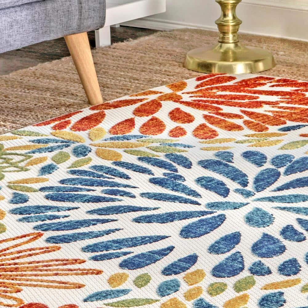 Nuloom Monique Floral & Paisley 8 Square Indoor/Outdoor Area Rug for Living Room Patio Deck Front Porch Kitchen, Blue/Multicolor