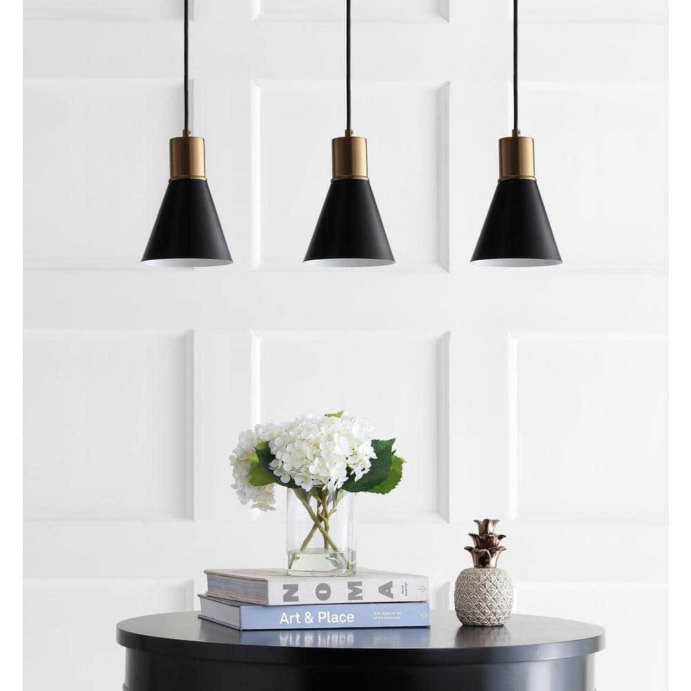 Apollo 33.5" 3-Light Mid-Century Modern Iron Adjustable Linear LED Pendant, Black/Brass Gold
